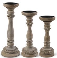 Load image into Gallery viewer, Wooden Candleholders with Beaded Trim
