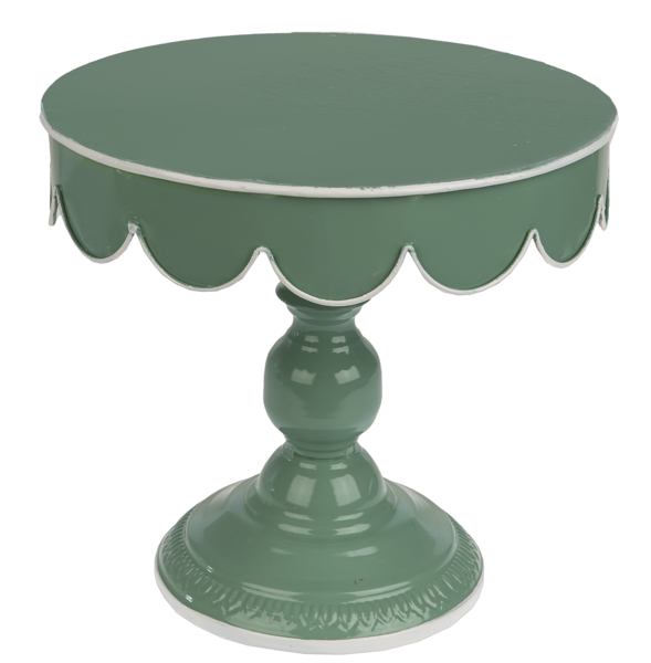 Sage & White Enamel Scalloped Pedestal Stand