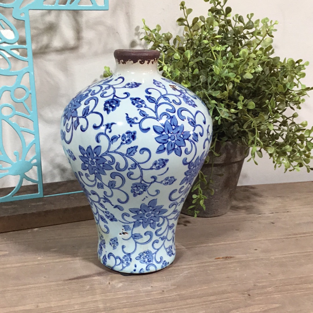 Blue Floral Print Vase