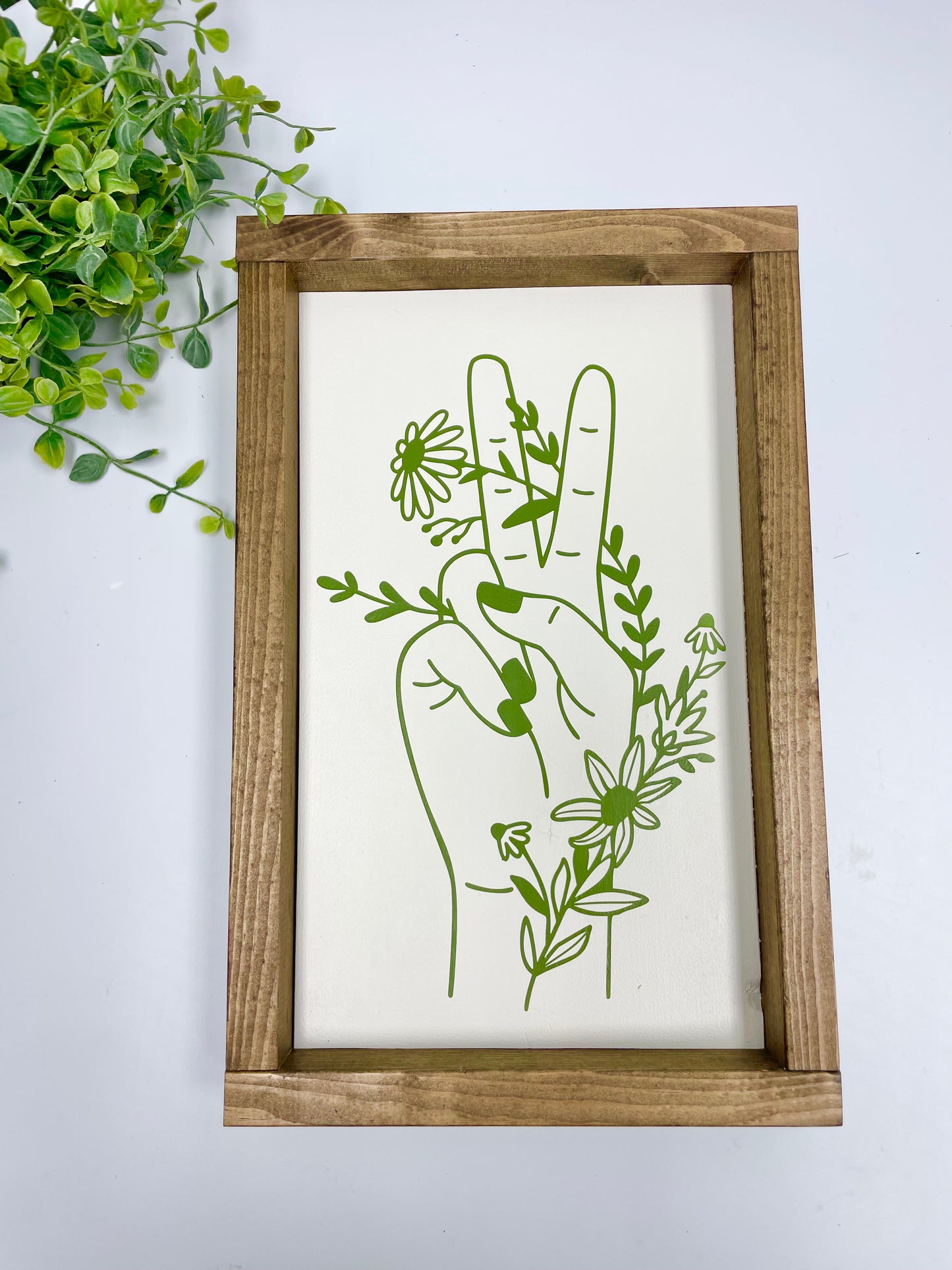 Handmade Sign - Floral Hand Peace Sign