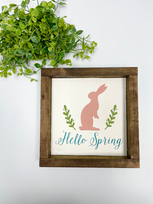 Handmade Sign - Hello Spring Bunny