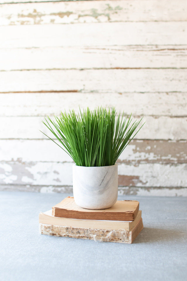 Artificial Grass in a Faux Marble Pot